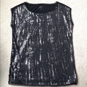 Ann Taylor Loft brushed silver sequin black sleeveless top